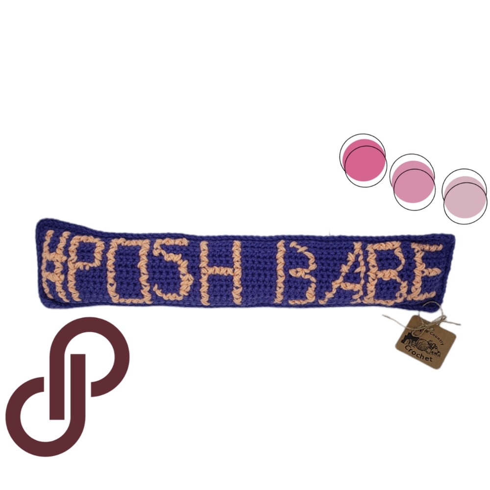 Posh Babe Micro Pillow Embroidered Purple Crochet Handmade Home Decor Peach